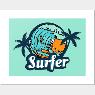 Skull Surfer Surfing Lover Posters and Art